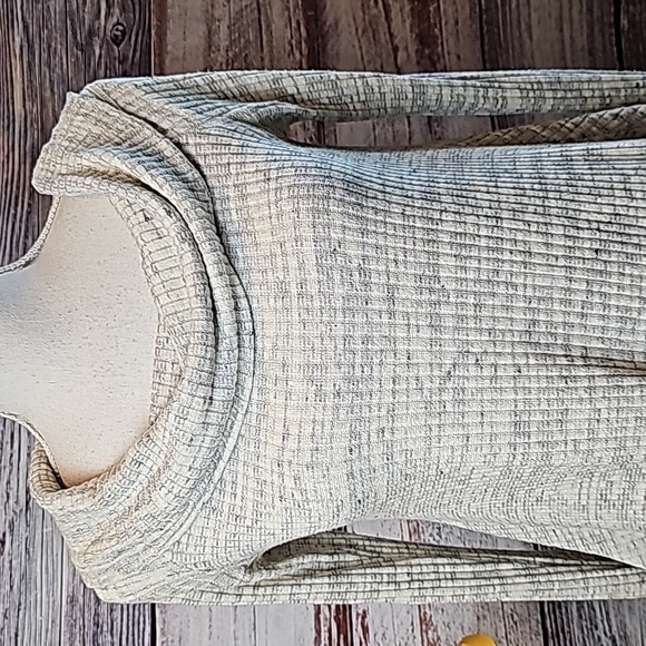 SAGE GRAY MARBLED ASEMTRYCAL COWL NECK LIGHTWEIGHT PULLOVER TOP TUNIC - Picture 2 of 12